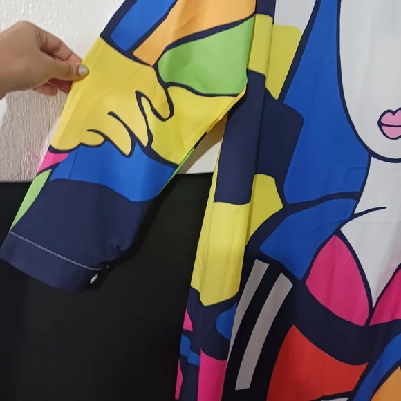 Women faces collage printed multicolor buttoned maxi dress - Picture 9 of 13